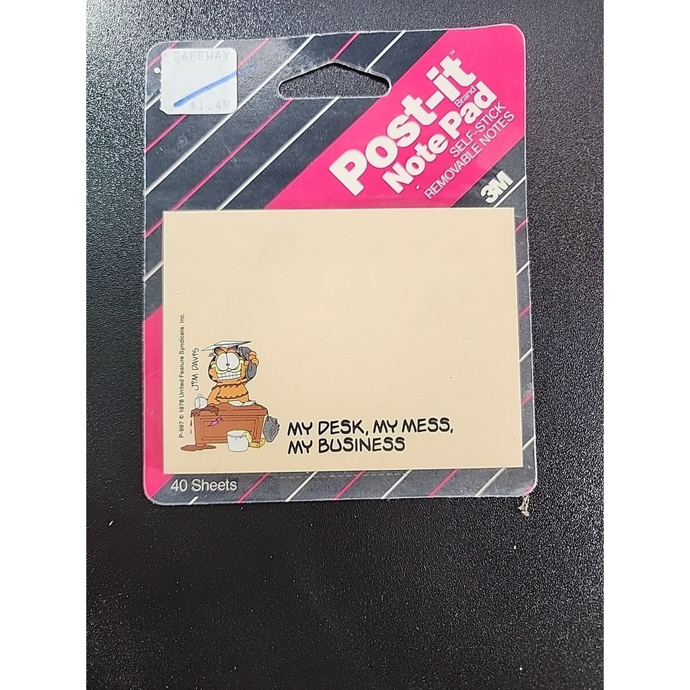 In Package Vintage Garfield Desk and Mess Post-it Self Stick Note Pad - 3M